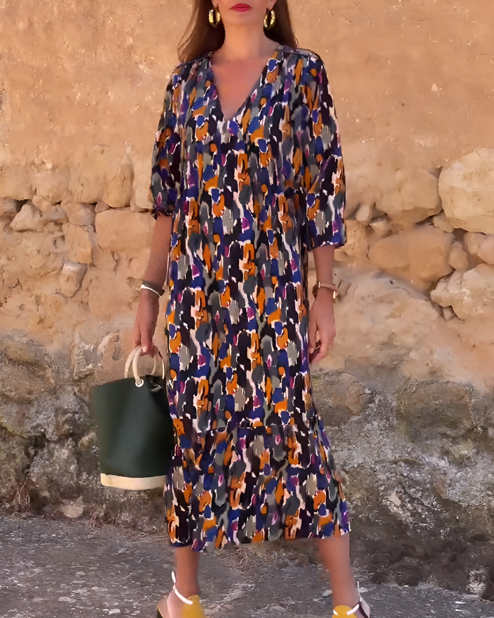 Chloé | Robe à col en V avec imprimé rétro