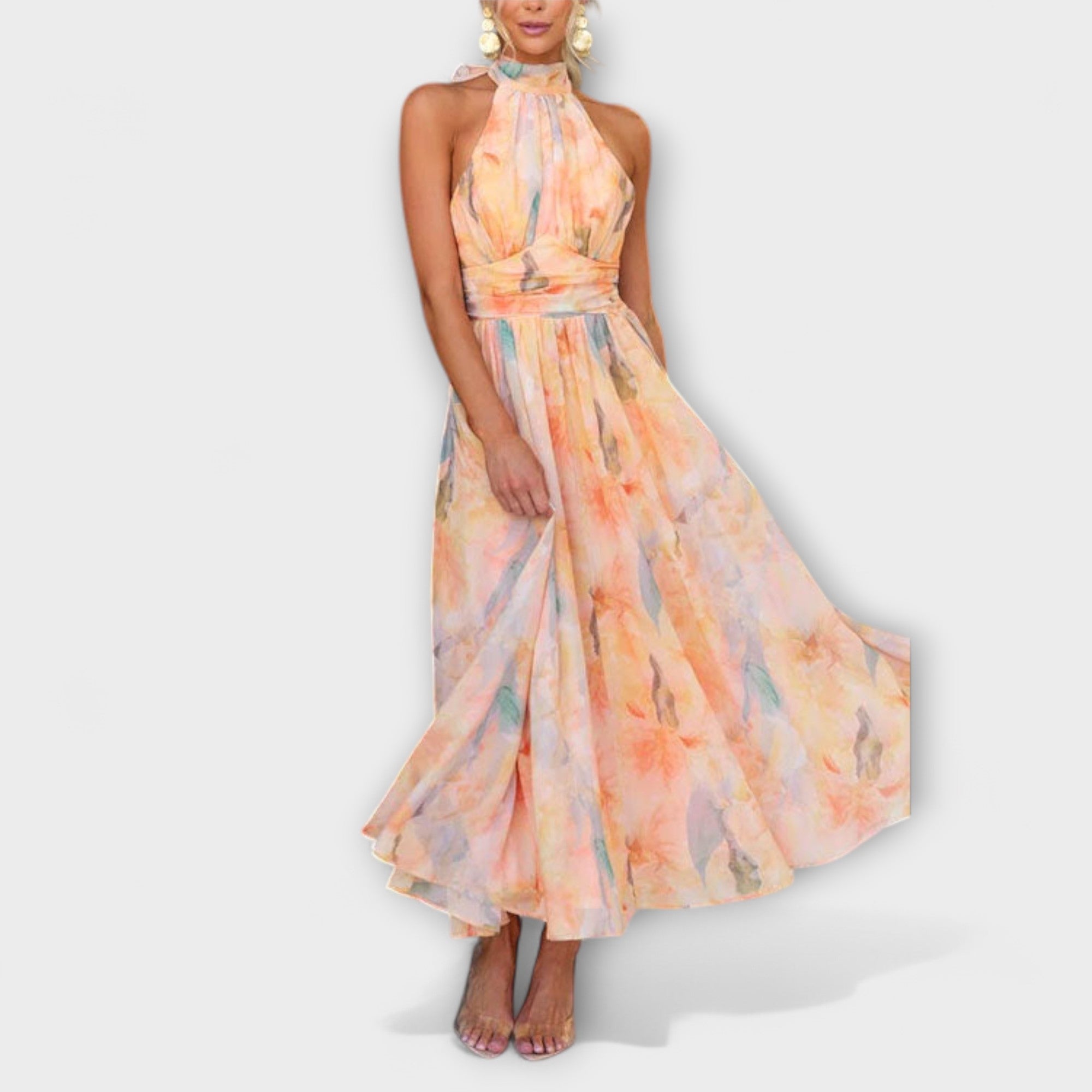 Zoé | Robe maxi imprimé aquarelle à col halter