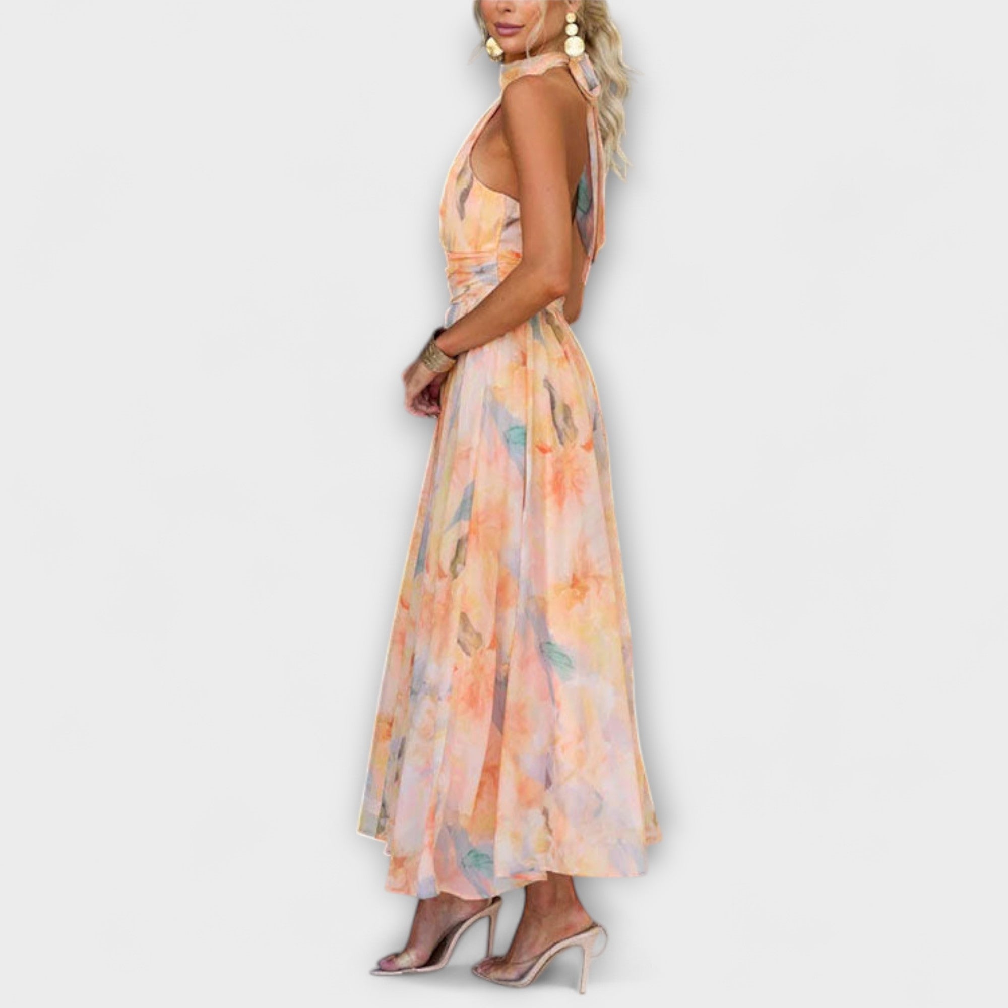 Zoé | Robe maxi imprimé aquarelle à col halter
