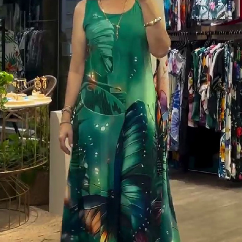 Léonie | Robe longue fluide sans manches à imprimé