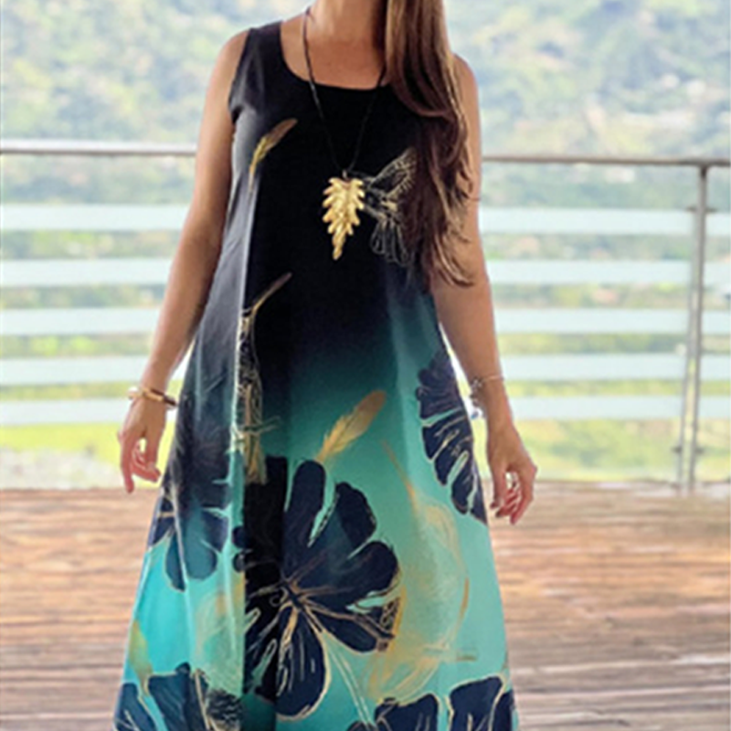 Léonie | Robe longue fluide sans manches à imprimé