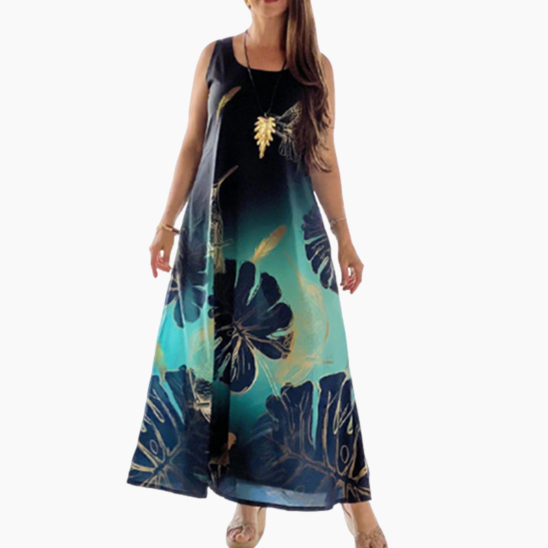 Léonie | Robe longue fluide sans manches à imprimé