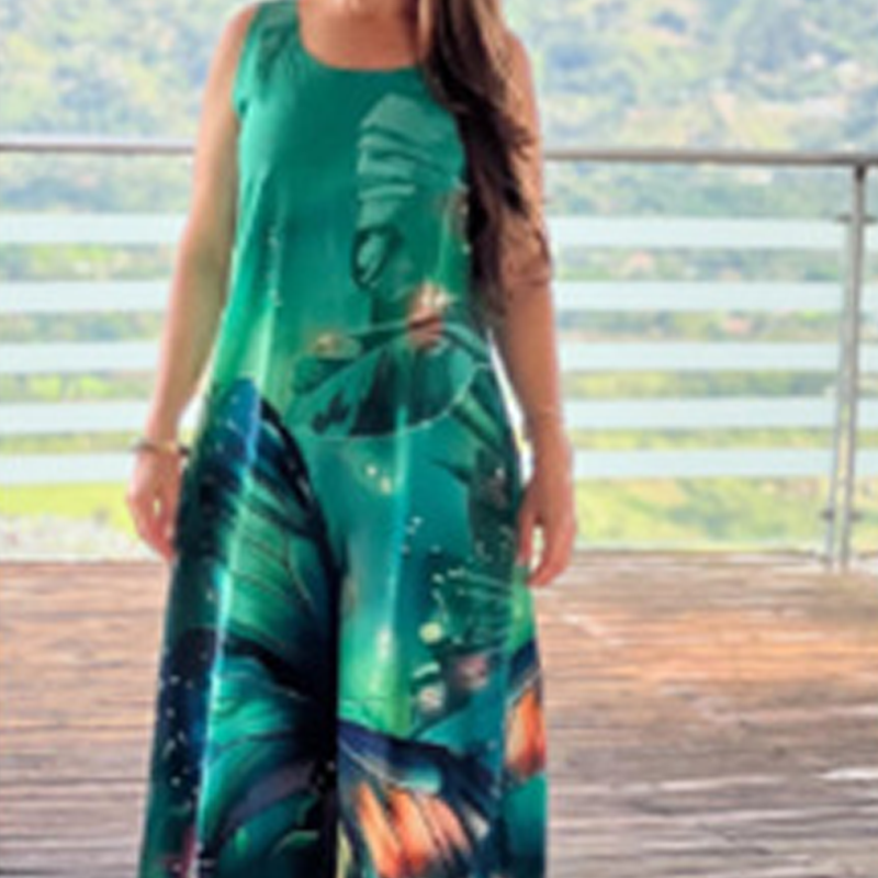 Léonie | Robe longue fluide sans manches à imprimé
