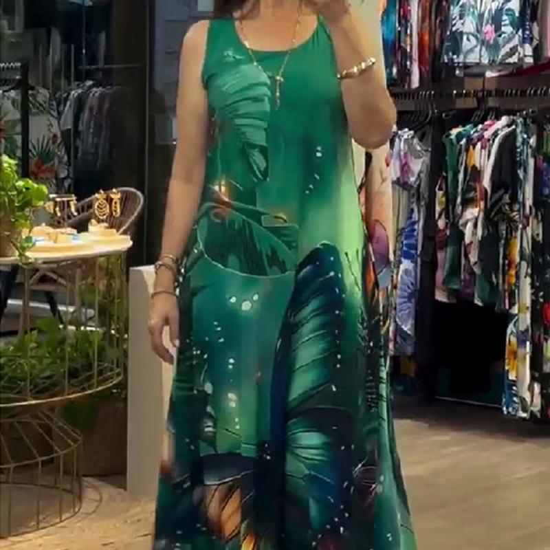 Léonie | Robe longue fluide sans manches à imprimé