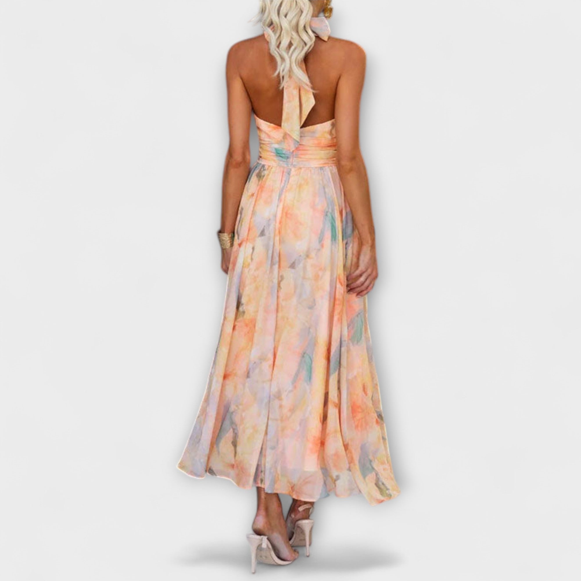 Zoé | Robe maxi imprimé aquarelle à col halter