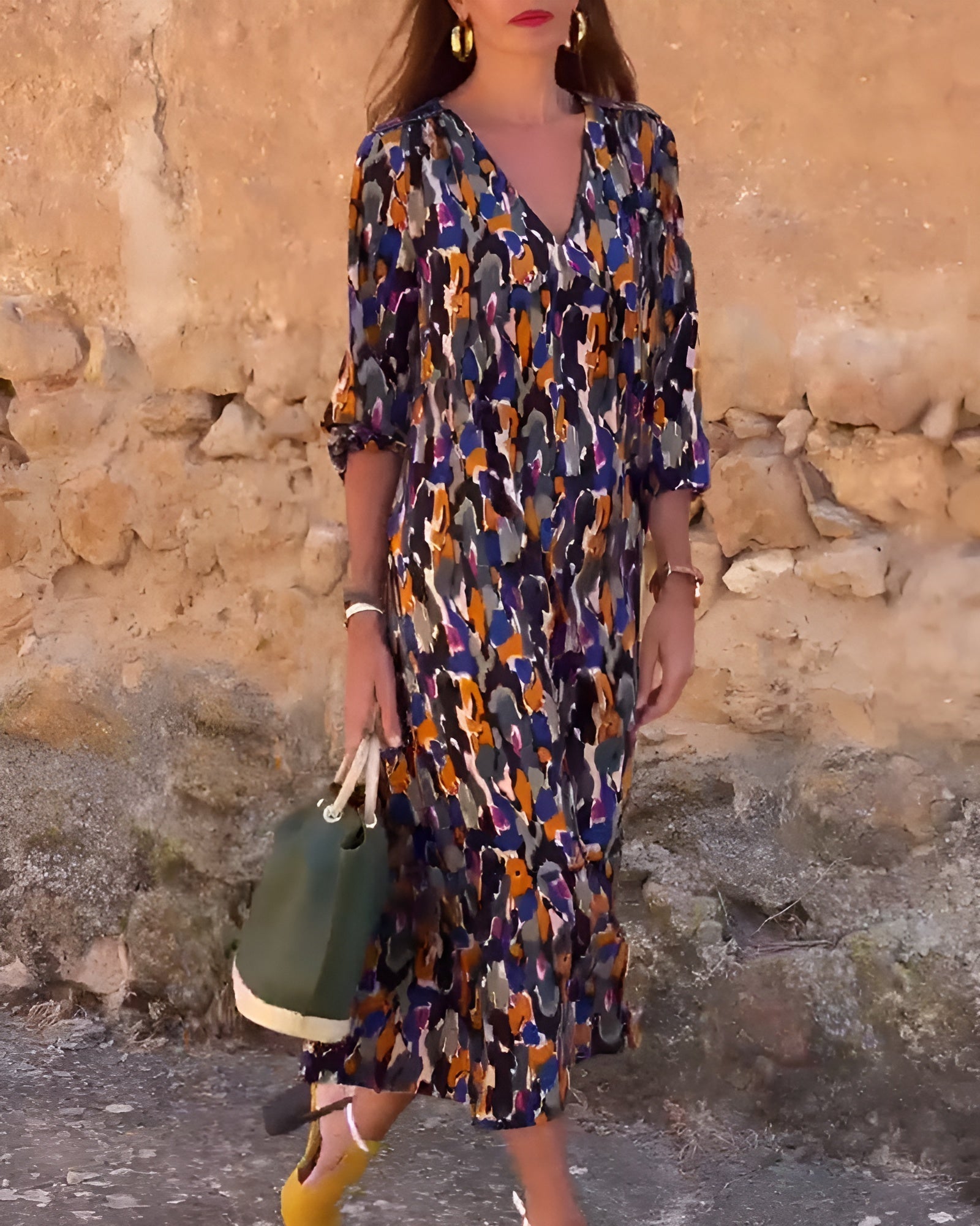 Chloé | Robe à col en V avec imprimé rétro