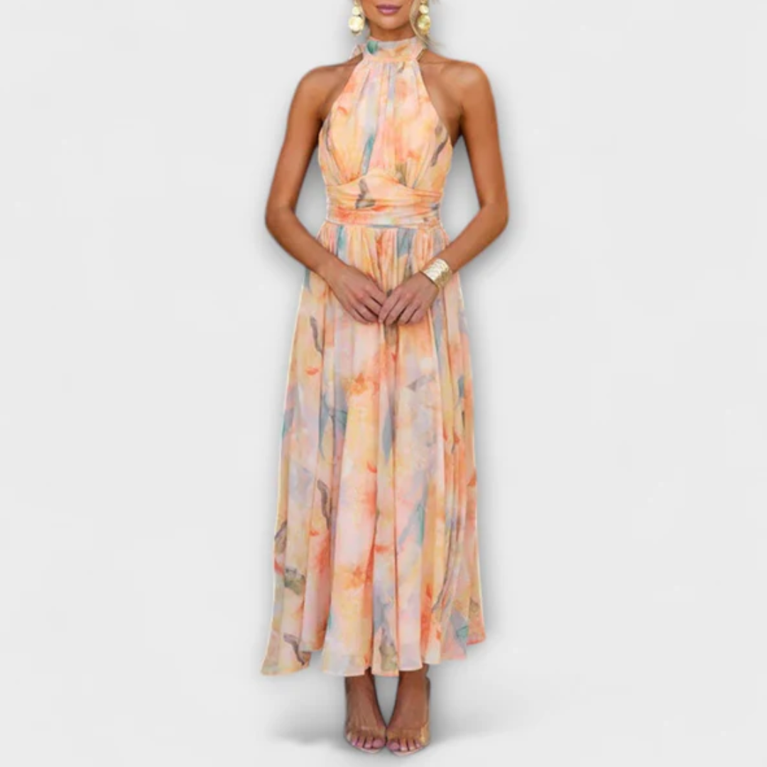 Zoé | Robe maxi imprimé aquarelle à col halter