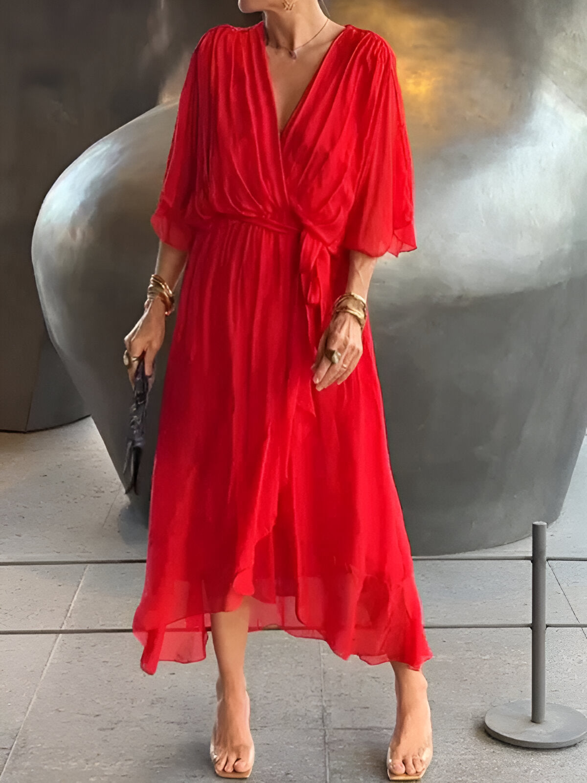Jade | Robe en chiffon à encolure en v