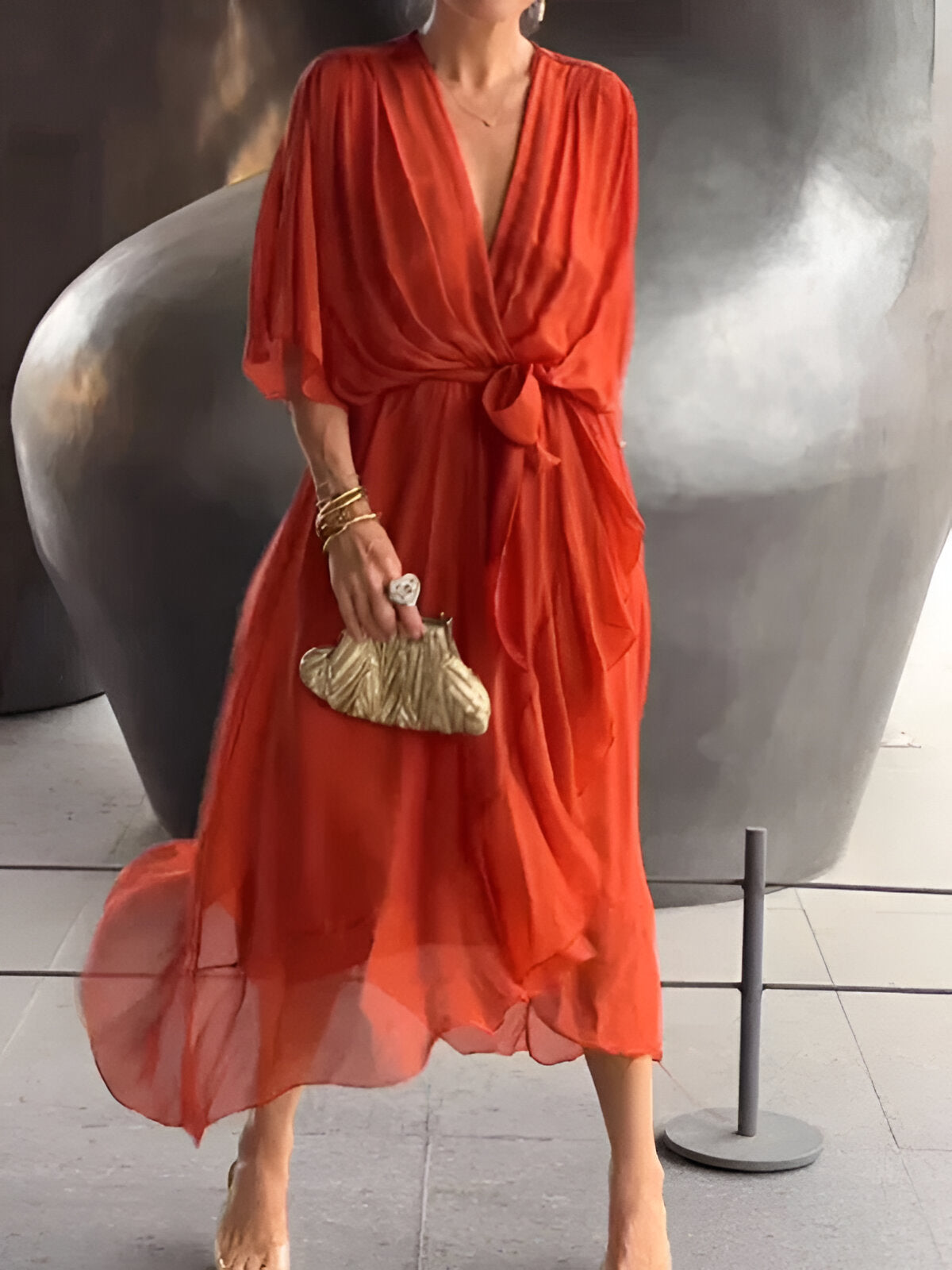 Jade | Robe en chiffon à encolure en v