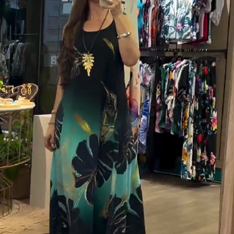 Léonie | Robe longue fluide sans manches à imprimé